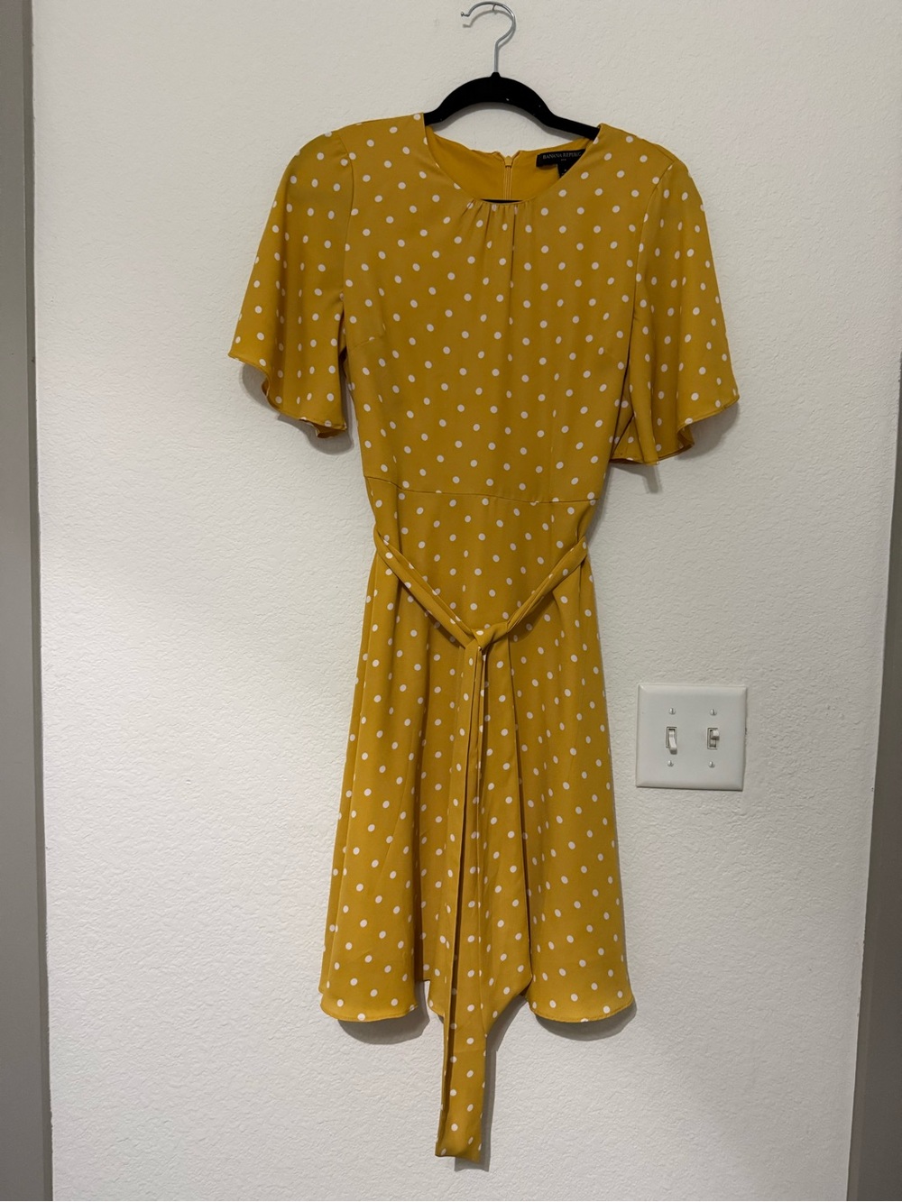 Banana Republic Yellow Polka Dot Tie-Front Short Sleeve Mini Dress